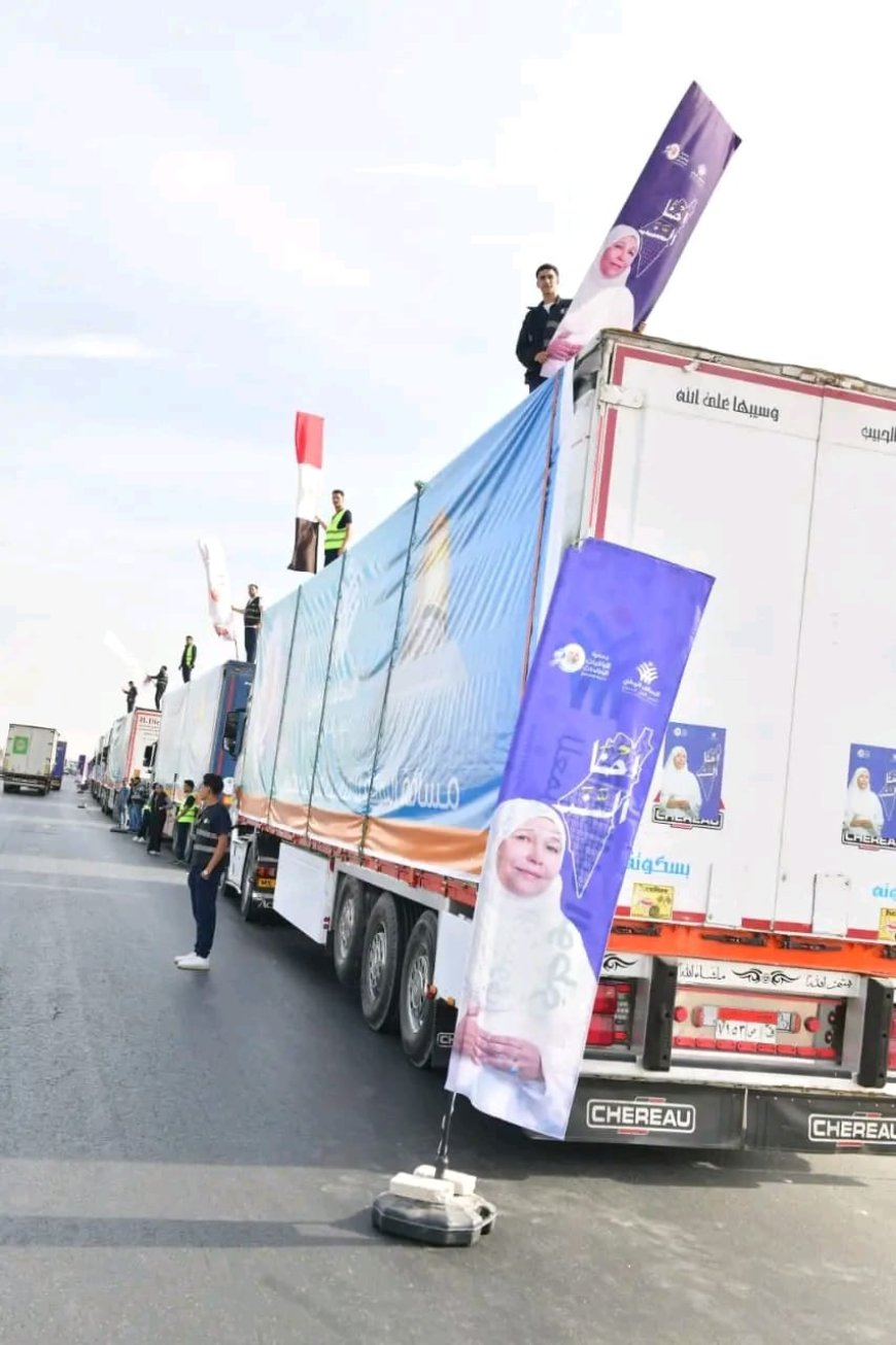 شاحنات «الباقيات الصالحات» تنضم إلى شاحنات التحالف الوطني في أول نقطة تجمع لقافلة «مسافة السكة 14» لدعم الأشقاء في غزة